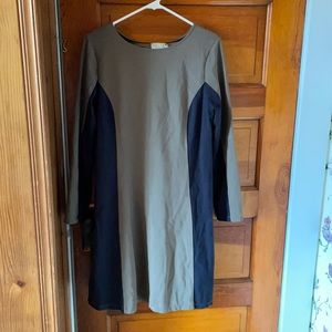 Mid-Length Olive Color Block Dress